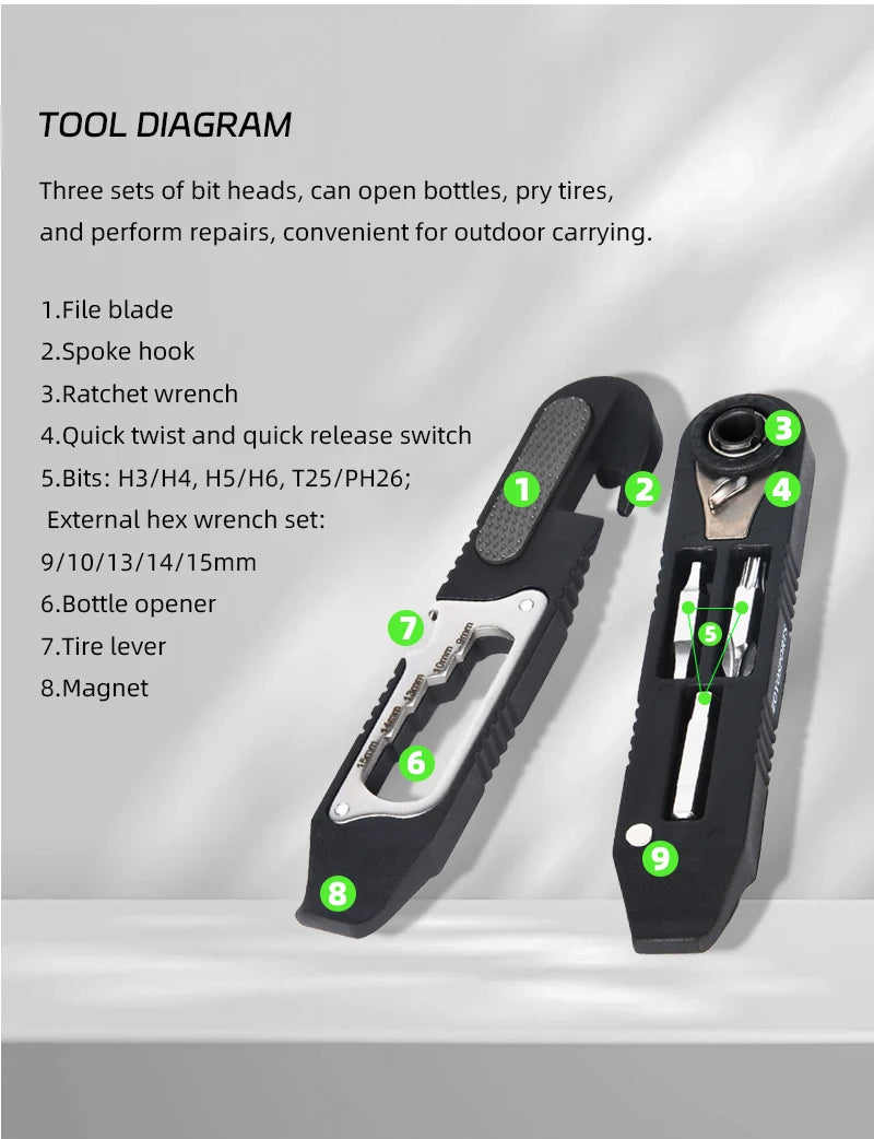ZOYOSPORTS High Strength Nylon Multifunctional Bicycle Tire Levers Portable Hex Wrench Set Ratchet Wrench Kit Bike Accessories
