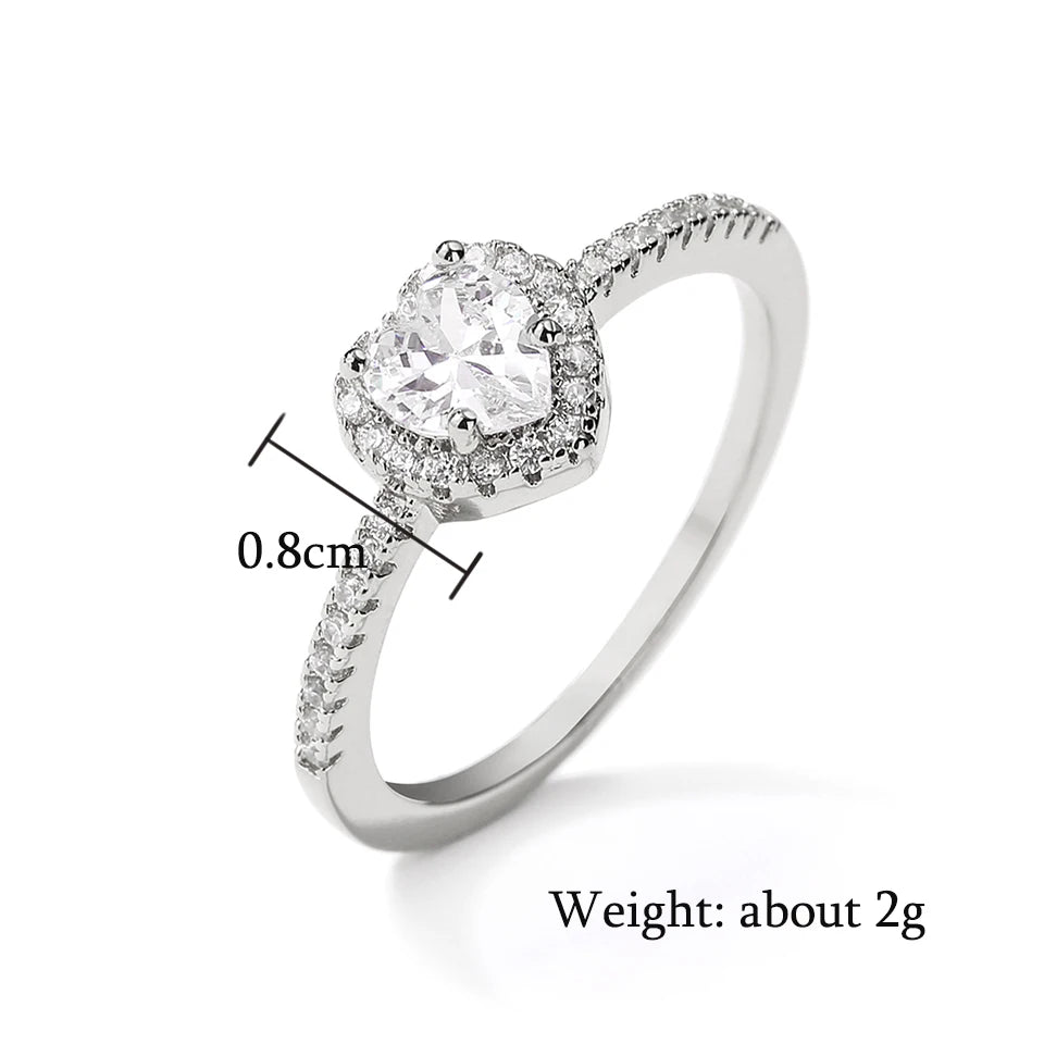 ZAKOL Exquisite Clear Pink Zircon Heart Engagement Ring for Women Charm Shiny AAA CZ Wedding Ring Jewelry Gift