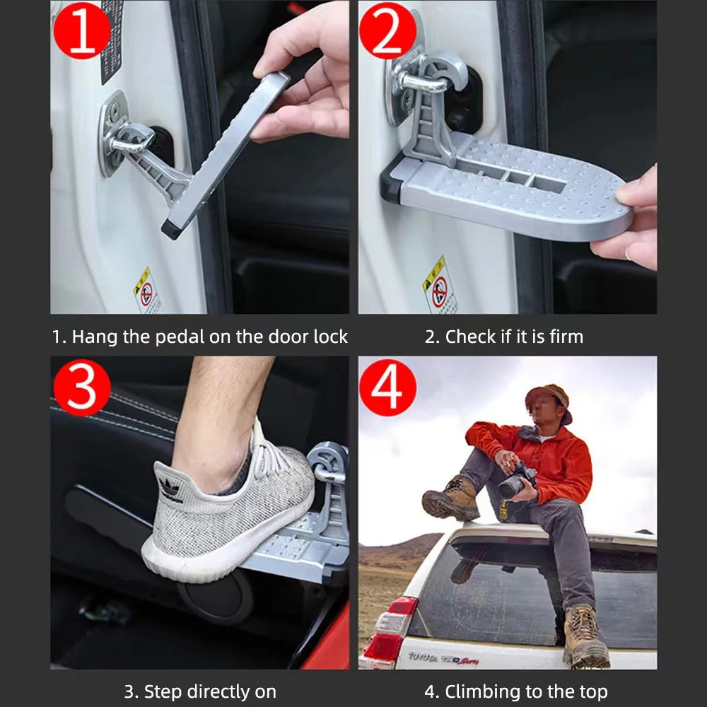 CAER Foldable Car Roof Rack Step Car Door Step Universal Latch Hook Auxiliary Walking Foot Pedal Aluminium Alloy Safety Hammer