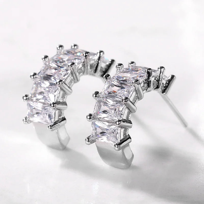 2021 Trendy Stud Earrings for Women Brilliant Rectangle Cubic Zirconia Korean Fashion Jewelry High Quality Drop Shipping