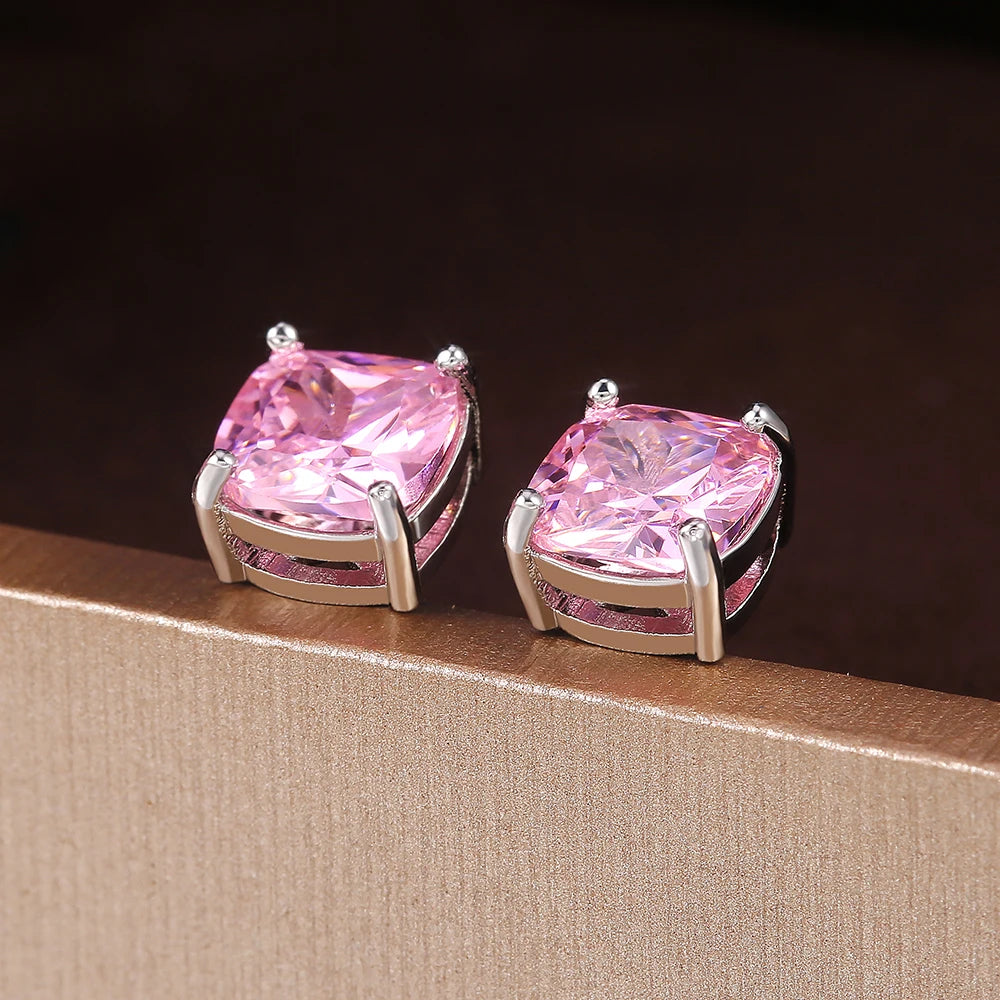 Luxury Solitaire Cubic Zirconia Stud Earrings 5 Colors Dazzling CZ Simple Versatile Women Wedding Band Earring Jewelry