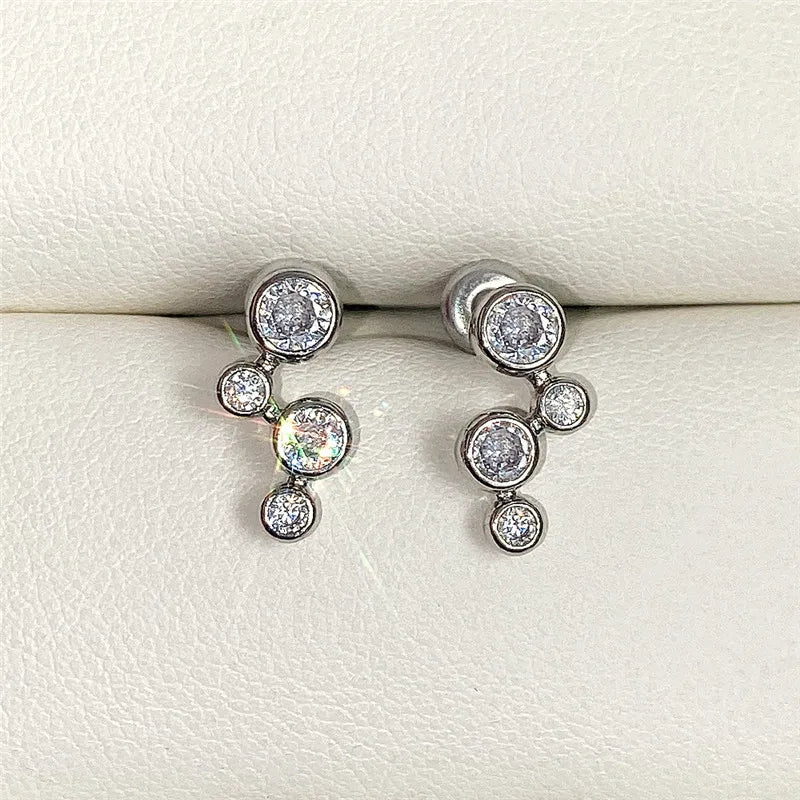 Minimalist Silver Color Stud Earrings for Women Round Cubic Zirconia Low-key Girls Ear Earrings Nice Gift Fashion Jewelry