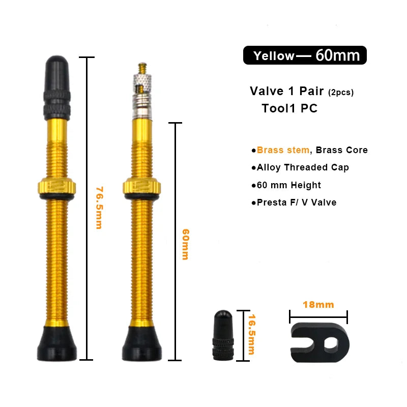 2Pcs 40/60MM Bicycle Vacuum Air Valve Durable Alloy Stem Brass Core F/V Presta MTB Bike Tubeless Tire Nozzle Cap Cycling Parts
