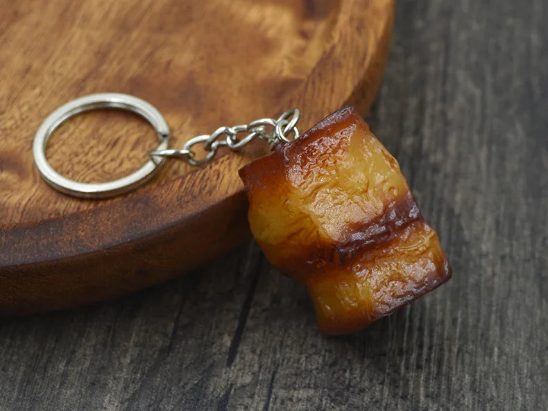 Creative Simulation Food Keychain PVC Model Gift Keychain Soft Glue Fake Braised Pork Belly Roasted Chicken Keychain K4230