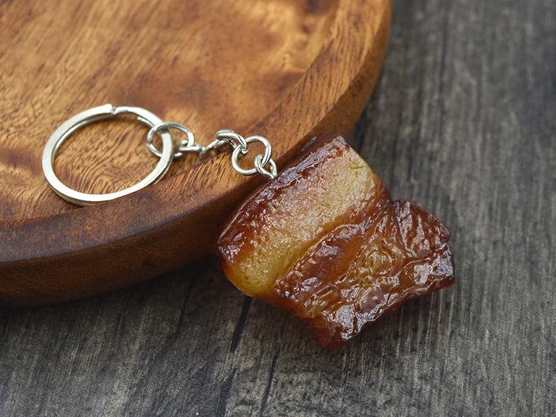 Creative Simulation Food Keychain PVC Model Gift Keychain Soft Glue Fake Braised Pork Belly Roasted Chicken Keychain K4230