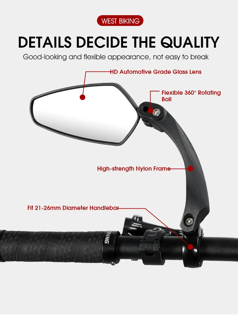 WEST BIKING Anti-Glare Bicycle Mirror Handlebar Rear View Wide Range Back Sight Reflect electric scooter Mirror bike accessories