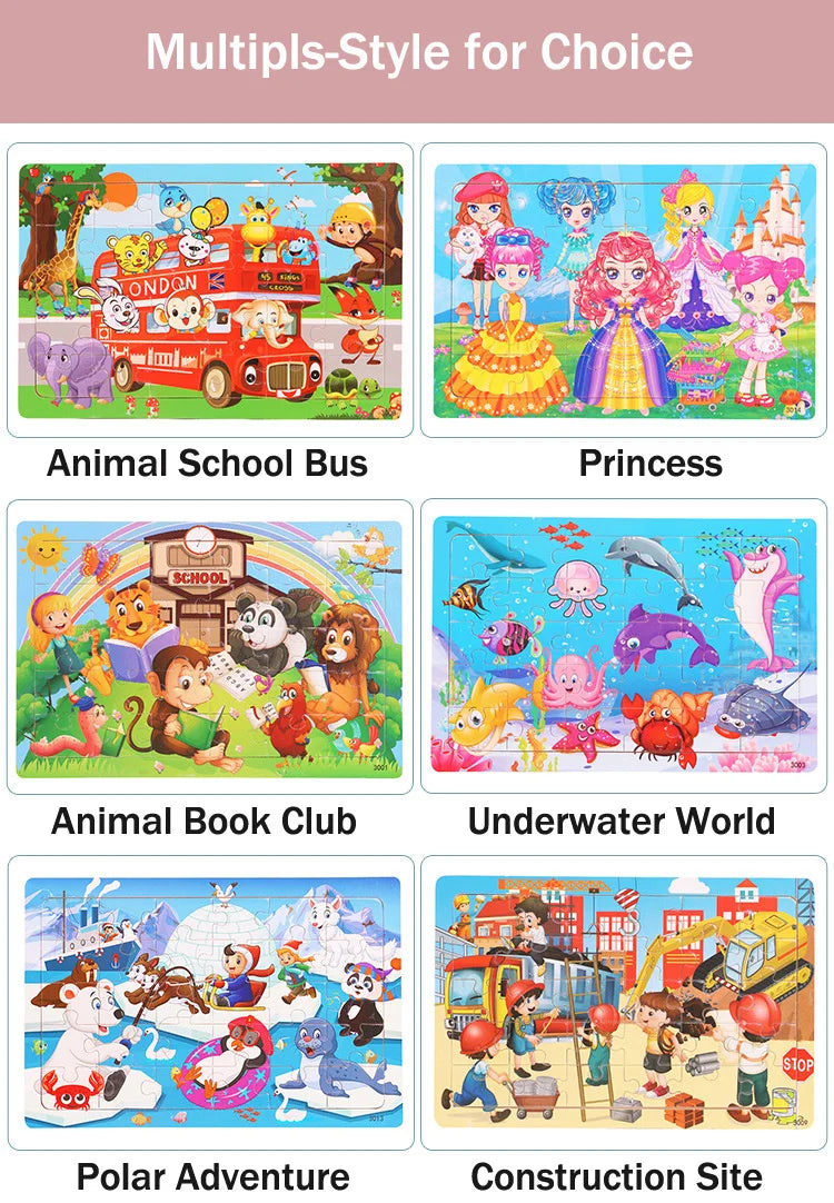 30 Pieces Wooden 3d Puzzles Cartoon Animal Jigsaw Puzzle Board Game Preschool Montessori Educational Toys For Children