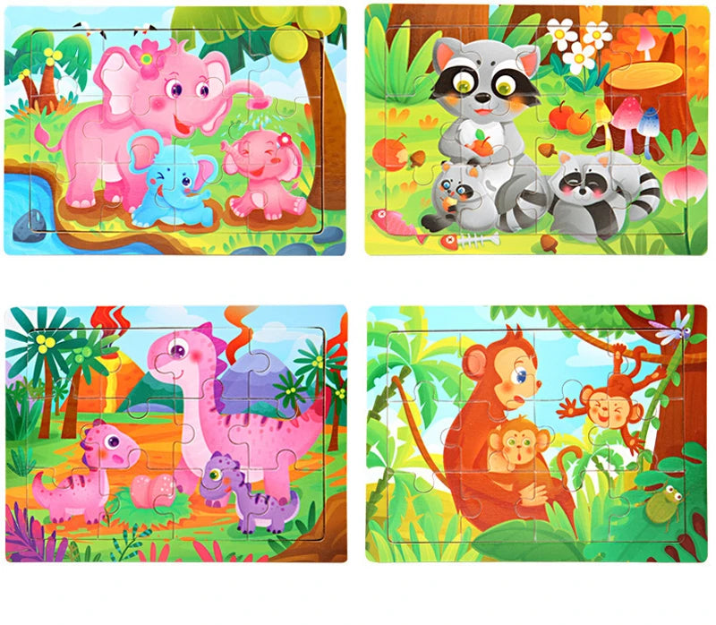15*11cm 3D Puzzle Cartoon Animals Wood Puzzle Kids Cognitive Jigsaw Puzzle Baby Wooden Toys Educational Toys for Children