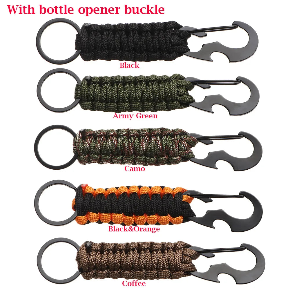 Outdoor Keychain Ring Camping Carabiner Military Paracord Cord Rope Camping Survival Kit Emergency Knot Bottle Opener Tools