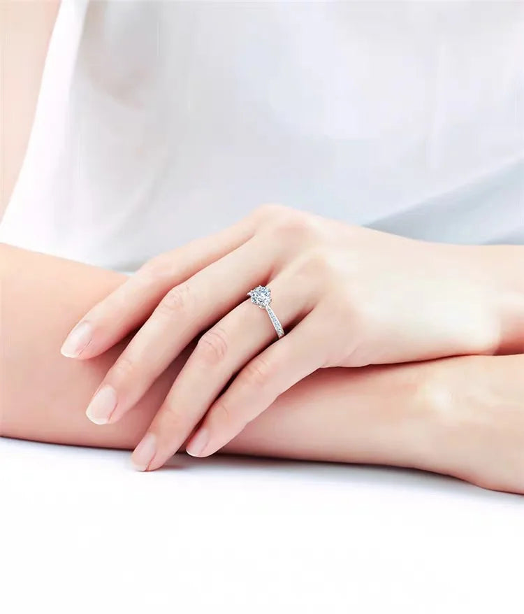 925 Sterling Silver Zircon Adjustable Women's Engagement Ring Wedding Fashion Jewelry Accessories