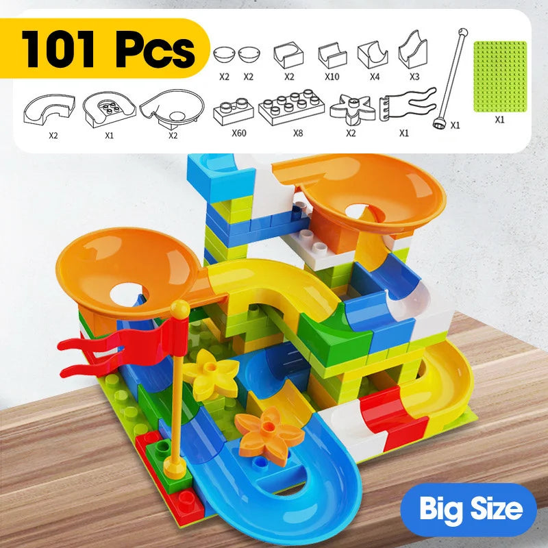 86-344pcs Marble Race Run Block Big Size Building Blocks Maze Ball Funnel Slide Blocks Creative Bricks Assemble Toys for Kids