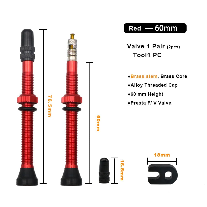2Pcs 40/60MM Bicycle Vacuum Air Valve Durable Alloy Stem Brass Core F/V Presta MTB Bike Tubeless Tire Nozzle Cap Cycling Parts