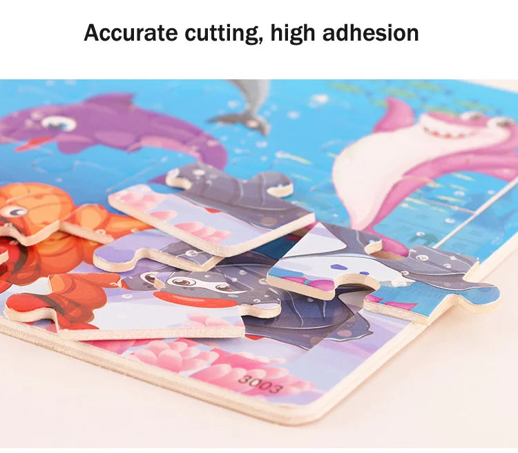 30 Pieces Wooden 3d Puzzles Cartoon Animal Jigsaw Puzzle Board Game Preschool Montessori Educational Toys For Children
