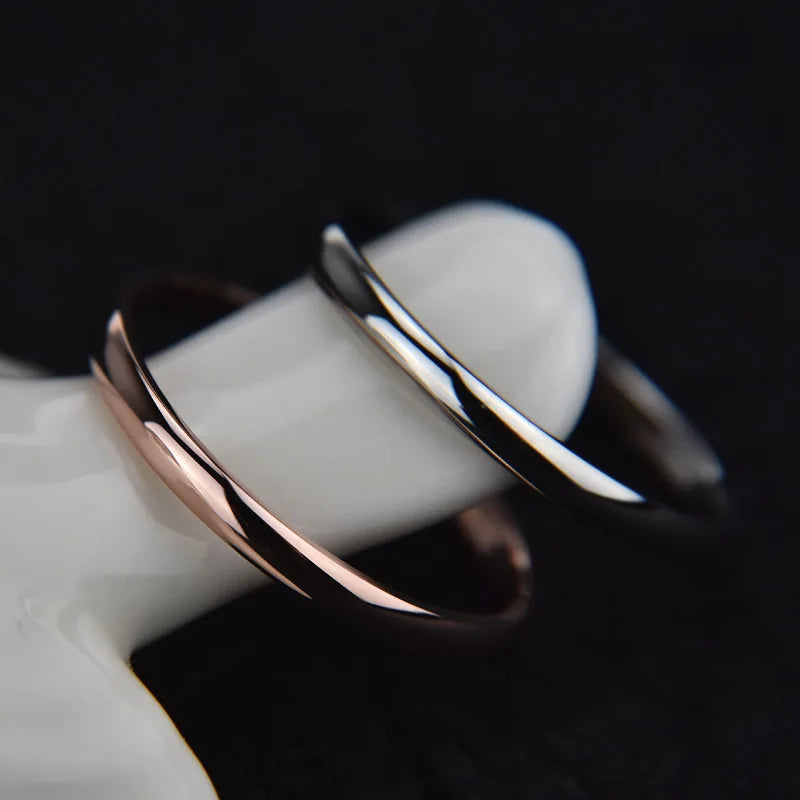 2mm Stainless Steel Thin Ring Rose Gold Black For Women Men Minimalist Jewelry Party Simple Fashion Gift Size 3 To 10