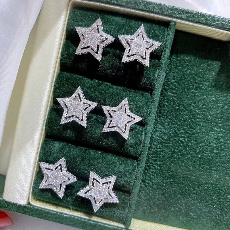 Brilliant Crystal Star Earrings Women Full Paved White Cubic Zirconia Simple Stylish Earring Versatile Fashion Jewelry