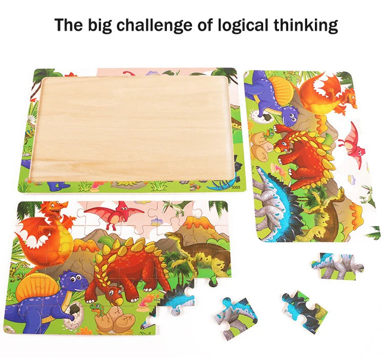 30 Pieces Wooden 3d Puzzles Cartoon Animal Jigsaw Puzzle Board Game Preschool Montessori Educational Toys For Children