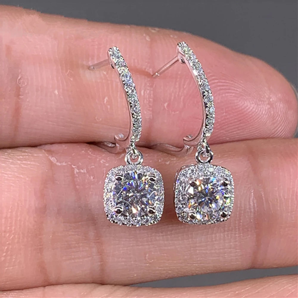 New Trendy Square Shape Drop Earrings Brilliant Bridal Engagement Wedding Jewelry Elegant Female Dangle Earring Nice Gift