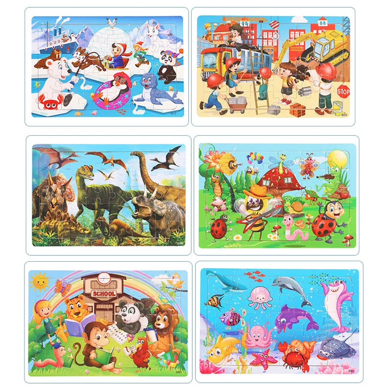 30 Pieces Wooden 3d Puzzles Cartoon Animal Jigsaw Puzzle Board Game Preschool Montessori Educational Toys For Children