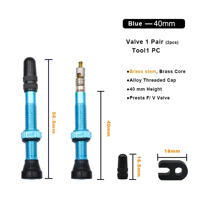 2Pcs 40/60MM Bicycle Vacuum Air Valve Durable Alloy Stem Brass Core F/V Presta MTB Bike Tubeless Tire Nozzle Cap Cycling Parts