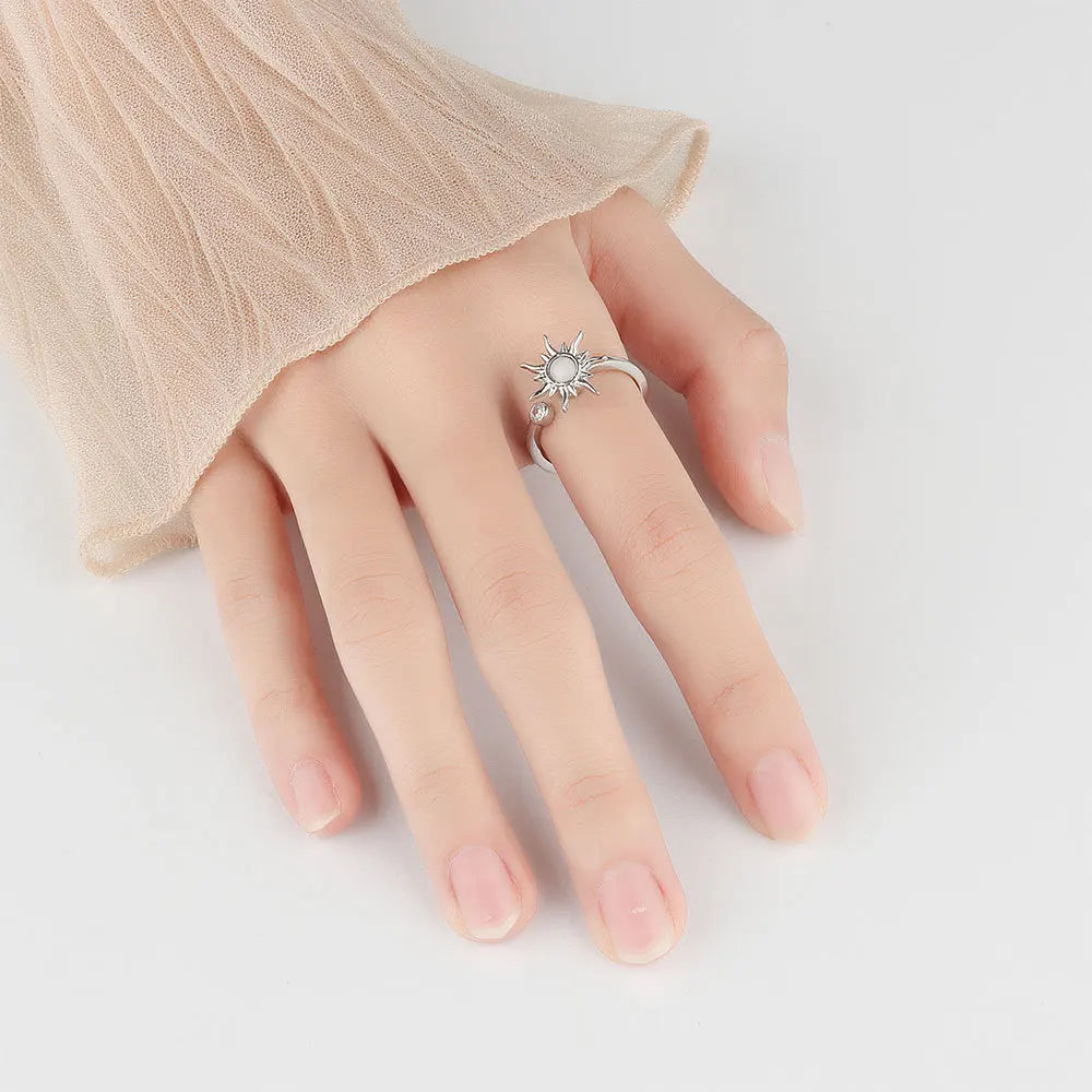 Anti Stress Anxiety Fidget Rings for Women Stainless Steel Sunflower Sun Star Spinner Ring Christmas Jewelry Gifts