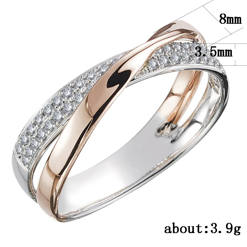 Newest Fresh Two Tone X Shape Cross Ring for Women Wedding Trendy Jewelry Dazzling CZ Stone Large Modern Rings Anillos