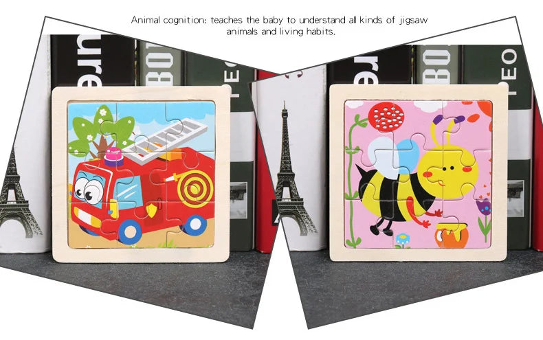 Baby Wooden Toys 11x11cm Jigsaw 3d Puzzle Cartoon Animal Traffic Wooden Puzzle Game Montessori Educational Toys For Children