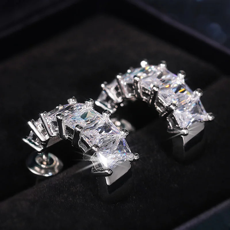 2021 Trendy Stud Earrings for Women Brilliant Rectangle Cubic Zirconia Korean Fashion Jewelry High Quality Drop Shipping