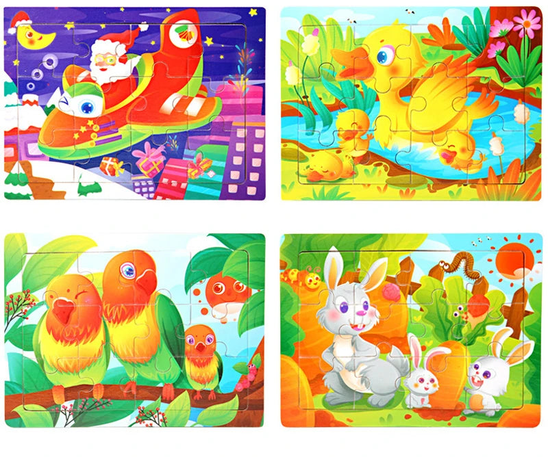 15*11cm 3D Puzzle Cartoon Animals Wood Puzzle Kids Cognitive Jigsaw Puzzle Baby Wooden Toys Educational Toys for Children