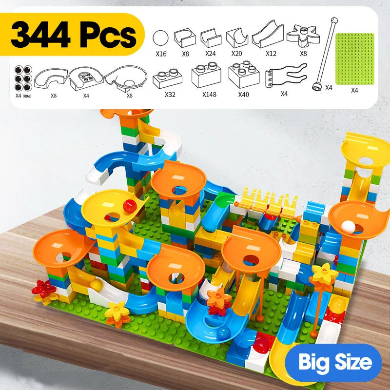 86-344pcs Marble Race Run Block Big Size Building Blocks Maze Ball Funnel Slide Blocks Creative Bricks Assemble Toys for Kids