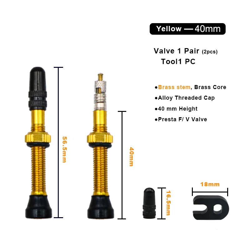 2Pcs 40/60MM Bicycle Vacuum Air Valve Durable Alloy Stem Brass Core F/V Presta MTB Bike Tubeless Tire Nozzle Cap Cycling Parts