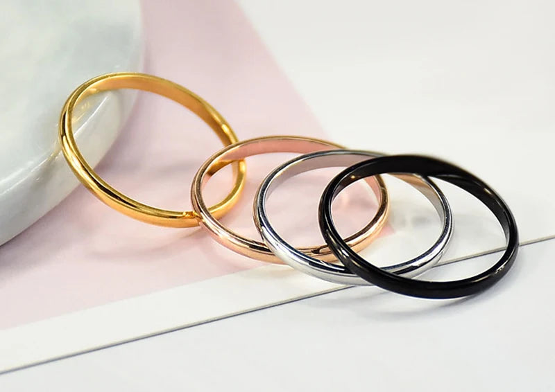 2mm Stainless Steel Thin Ring Rose Gold Black For Women Men Minimalist Jewelry Party Simple Fashion Gift Size 3 To 10