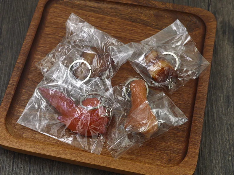 Creative Simulation Food Keychain PVC Model Gift Keychain Soft Glue Fake Braised Pork Belly Roasted Chicken Keychain K4230