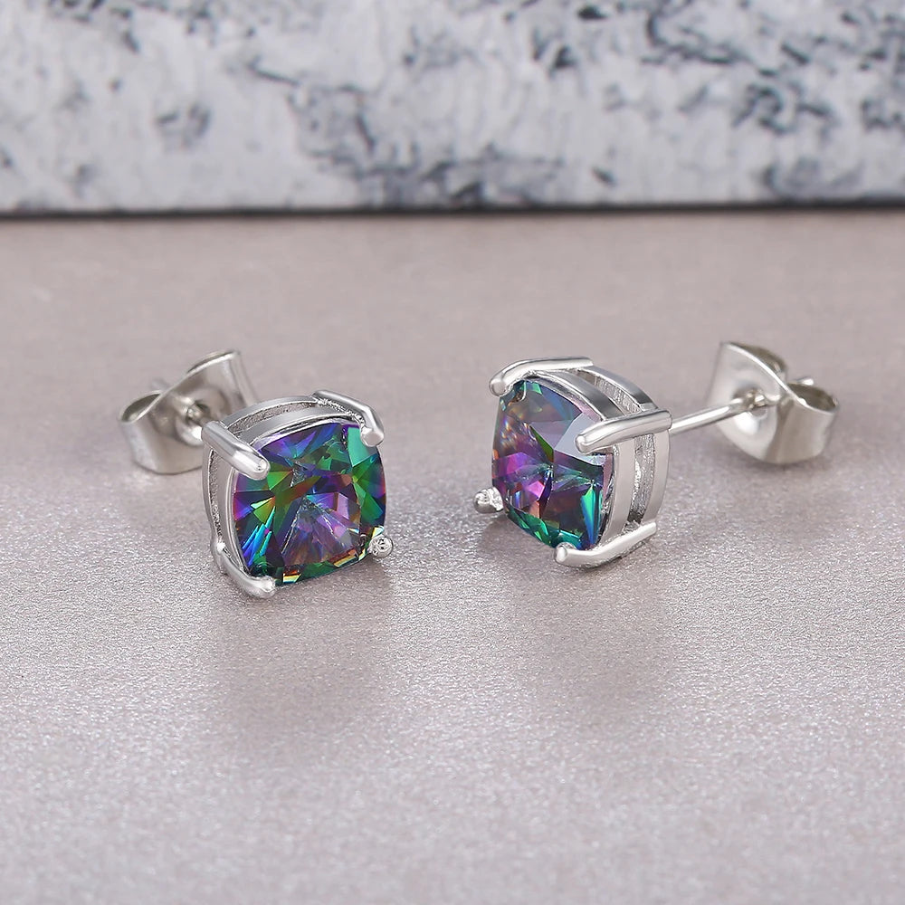 Luxury Solitaire Cubic Zirconia Stud Earrings 5 Colors Dazzling CZ Simple Versatile Women Wedding Band Earring Jewelry