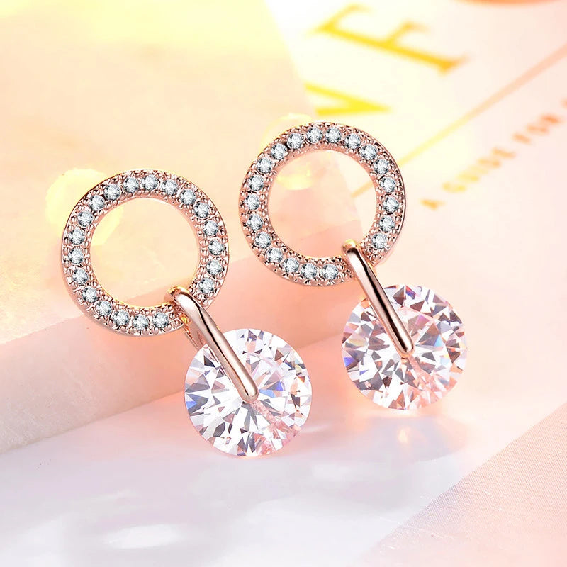 Korean Partysu Style Brilliant Cubic Zirconia Women Drop Earrings 4 Colors Simple Stylish Female Delicate Earring Jewelry