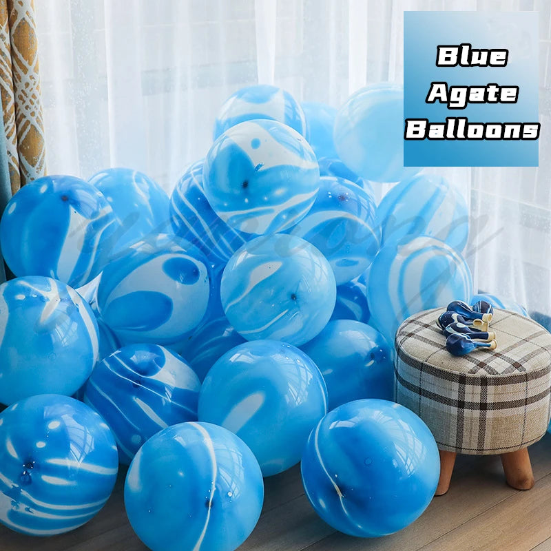 40 Pcs Blue Set Agate Marble Balloons Silver Confetti Balloon Wedding Valentine's Day Baby Shower Birthday Party Decorations