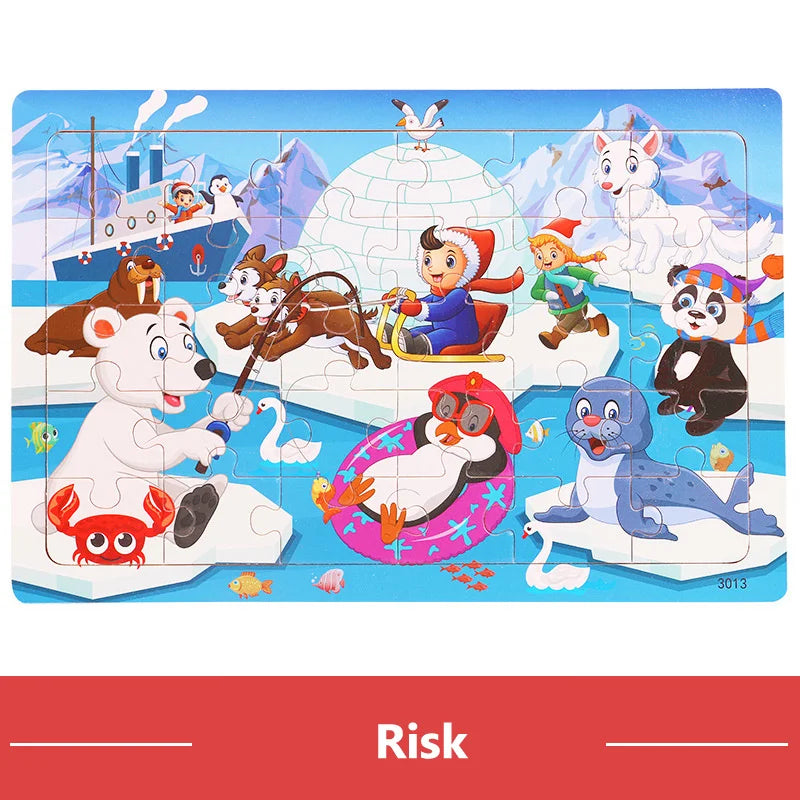 30 Pieces Wooden 3d Puzzles Cartoon Animal Jigsaw Puzzle Board Game Preschool Montessori Educational Toys For Children