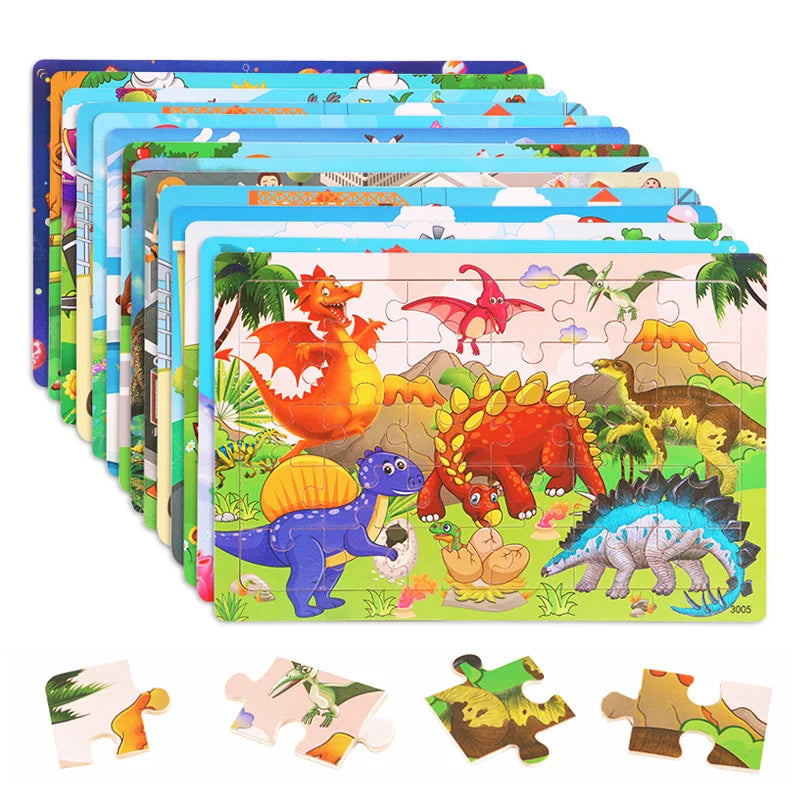 30 Pieces Wooden 3d Puzzles Cartoon Animal Jigsaw Puzzle Board Game Preschool Montessori Educational Toys For Children