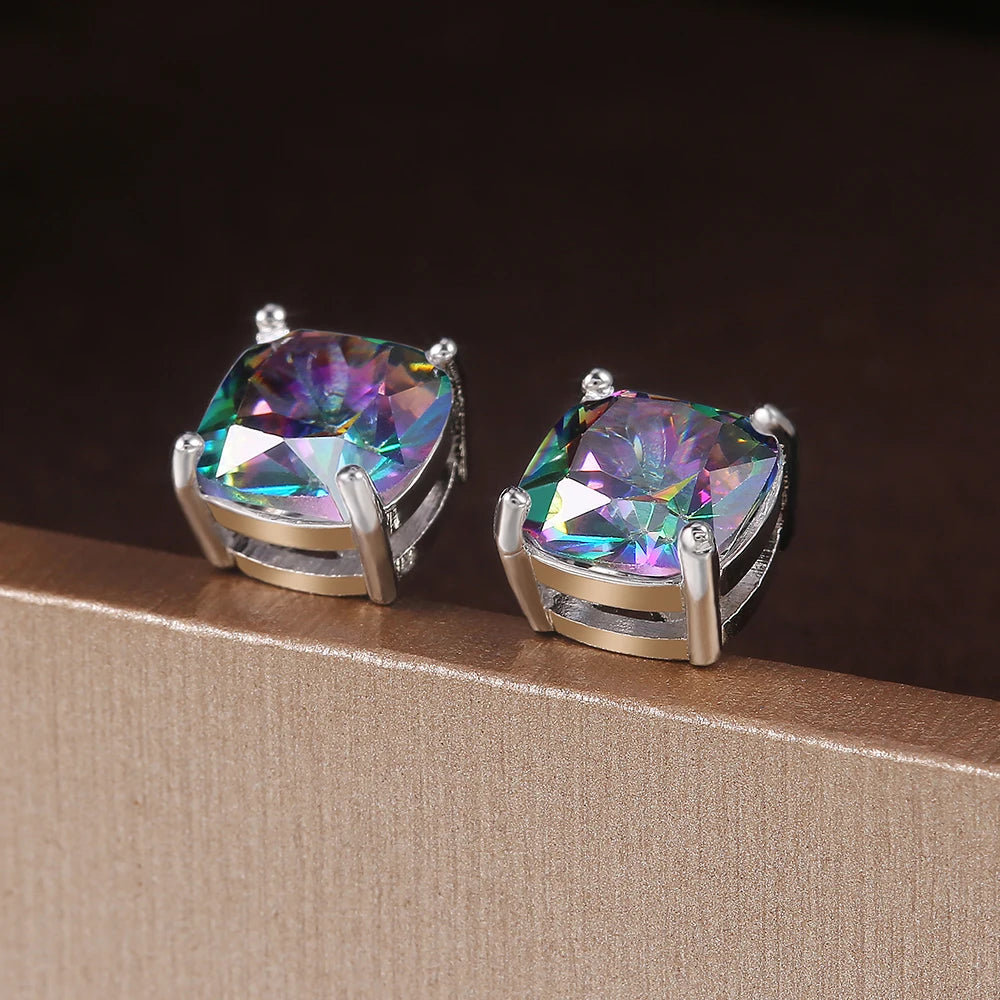 Luxury Solitaire Cubic Zirconia Stud Earrings 5 Colors Dazzling CZ Simple Versatile Women Wedding Band Earring Jewelry