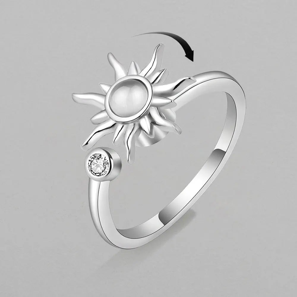 Anti Stress Anxiety Fidget Rings for Women Stainless Steel Sunflower Sun Star Spinner Ring Christmas Jewelry Gifts