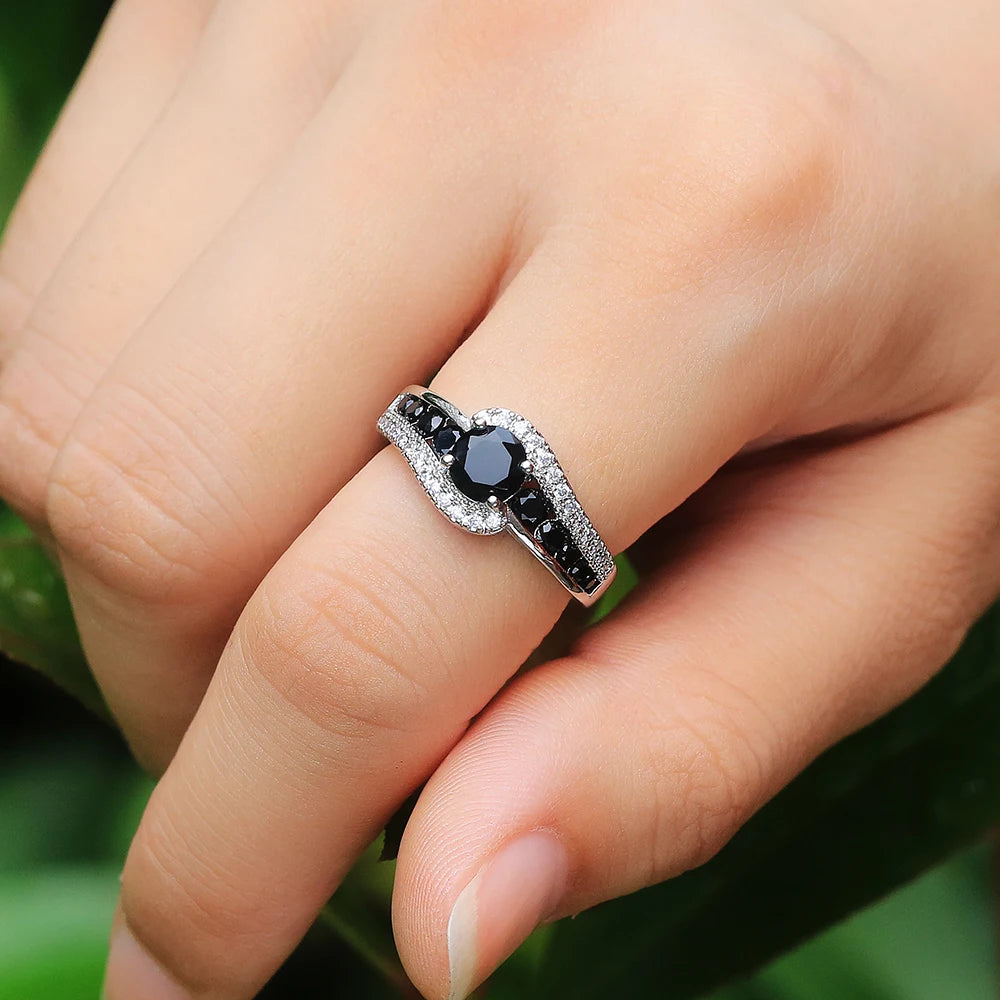 Special-interest Black Stone Women Wedding Ring Dazzling Crystal Zircon Delicate Gift Top Quality Female Classic Jewelry