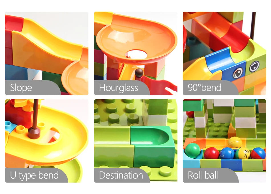 86-344pcs Marble Race Run Block Big Size Building Blocks Maze Ball Funnel Slide Blocks Creative Bricks Assemble Toys for Kids