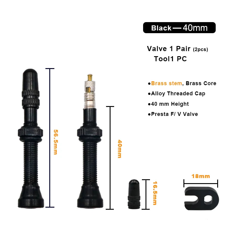 2Pcs 40/60MM Bicycle Vacuum Air Valve Durable Alloy Stem Brass Core F/V Presta MTB Bike Tubeless Tire Nozzle Cap Cycling Parts