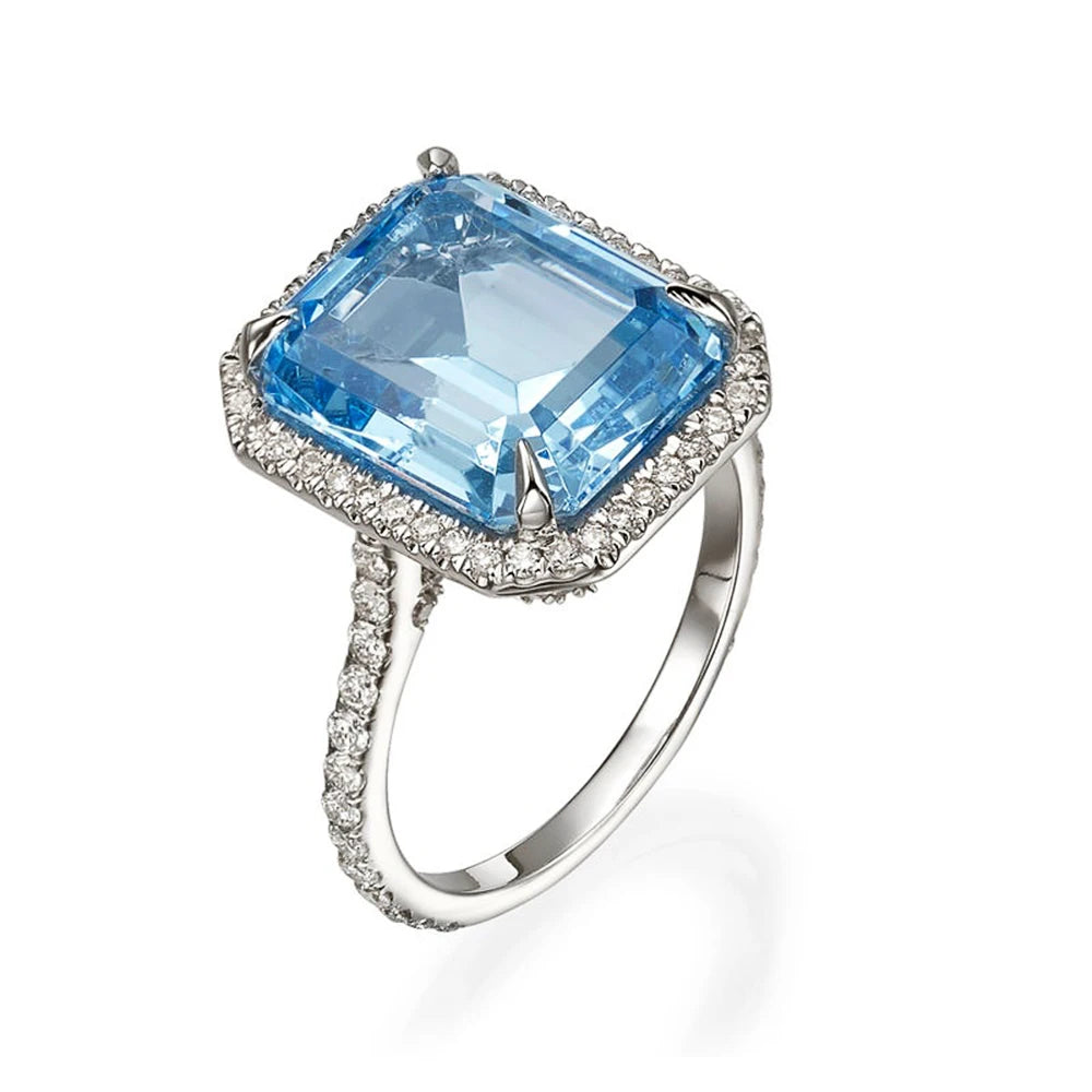 Luxury AAA Sky Blue CZ Stone Bridal Rings Graceful Anniversary Gift Ring for Wife Brilliant Women Classic Wedding Jewelry