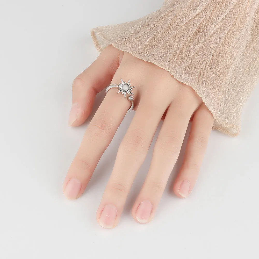 Anti Stress Anxiety Fidget Rings for Women Stainless Steel Sunflower Sun Star Spinner Ring Christmas Jewelry Gifts