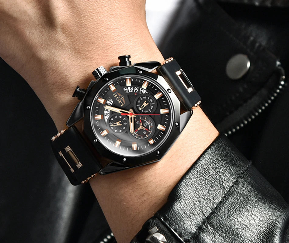 2024 LIGE New Fashion Mens Watches Top Brand Luxury Silicone Sport Watch Men Quartz Date Clock Waterproof Wristwatch Chronograph