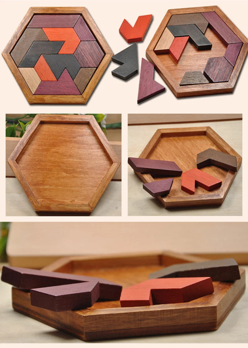 Montessori Wooden Toys 3D Jigsaw Puzzle Tangram Math Toys Baby Hand Grasp Board Shape Match Puzzle Educational Toys for Kids