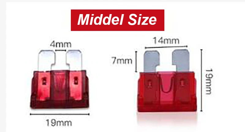 100pcs 50pcs Car Fuse Assortment Set Profile Middle Size Blade Type Fuse Auto Car Truck 2-35A Fuse with Box Clip