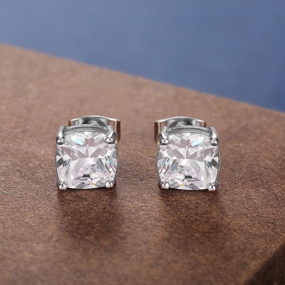 Luxury Solitaire Cubic Zirconia Stud Earrings 5 Colors Dazzling CZ Simple Versatile Women Wedding Band Earring Jewelry