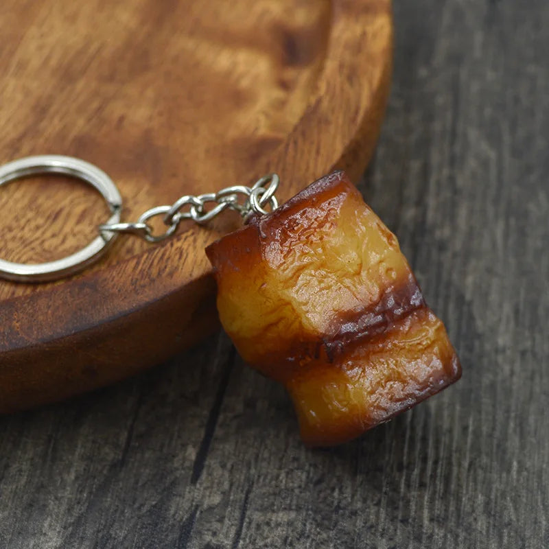 Creative Simulation Food Keychain PVC Model Gift Keychain Soft Glue Fake Braised Pork Belly Roasted Chicken Keychain K4230