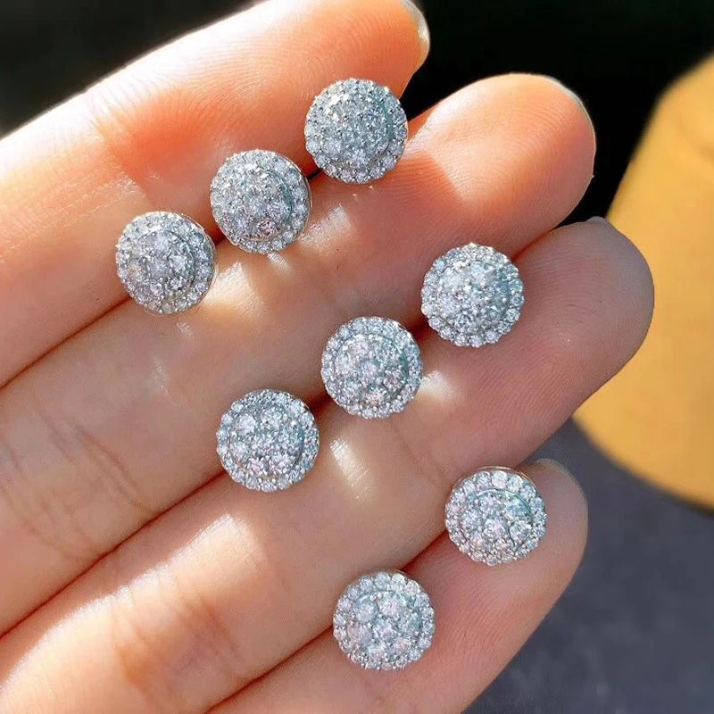 Dainty Round Shaped Stud Earrings for Women Full White Cubic Zirconia Simple and Classic Female Earrings Wholesale Lots